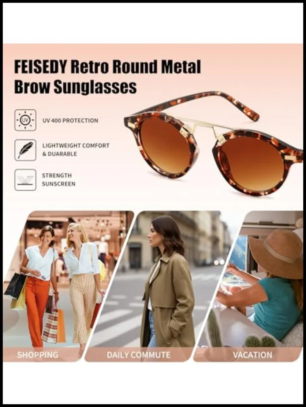 Retro Round Metal Brow Sunglasses with UV400 Protection for Small Face